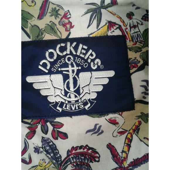 Dockers Levis Womens Green Jacket w/Multi-Color Island Design Lining Sz L RARE - Picture 6 of 9